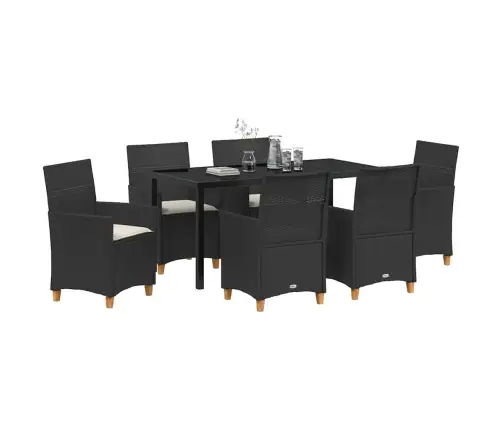 7 Daļu Dārza Ēdamgaldu Komplekts Ar Spilveniem Melnā Polirotangā Vidaxl