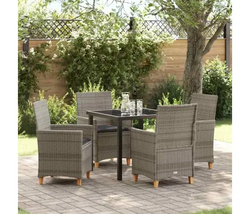 5 Daļu Dārza Galda Komplekts Ar Spilveniem, Pelēkā Poliestera Ratānā. Vidaxl 5 Daļu Dārza Galda Komplekts Ar Spilveniem, Pelēkā Poliestera Ratānā. Vidaxl