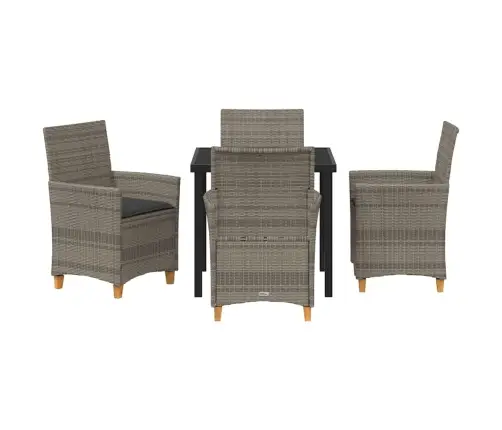 5 Daļu Dārza Galda Komplekts Ar Spilveniem, Pelēkā Poliestera Ratānā. Vidaxl 5 Daļu Dārza Galda Komplekts Ar Spilveniem, Pelēkā Poliestera Ratānā. Vidaxl