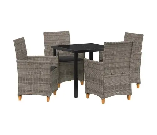 5 Daļu Dārza Galda Komplekts Ar Spilveniem, Pelēkā Poliestera Ratānā. Vidaxl 5 Daļu Dārza Galda Komplekts Ar Spilveniem, Pelēkā Poliestera Ratānā. Vidaxl