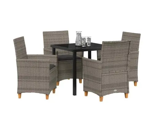 5 Daļu Dārza Galda Komplekts Ar Spilveniem, Pelēkā Poliestera Ratānā. Vidaxl 5 Daļu Dārza Galda Komplekts Ar Spilveniem, Pelēkā Poliestera Ratānā. Vidaxl