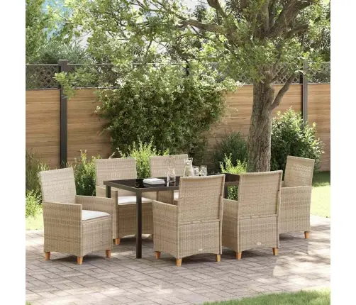 7 Daļu Dārza Ēdamgalds Ar Spilveniem Bēšā Krāsā No Polietilēna Rattāna Vidaxl