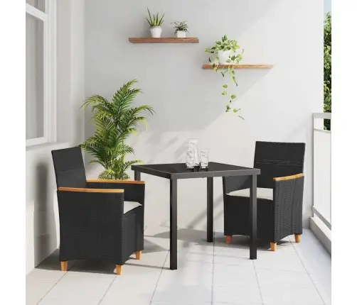 3 Gabalu Dārza Ēdamgalds Ar Spilveniem - Melns Polyratans Vidaxl