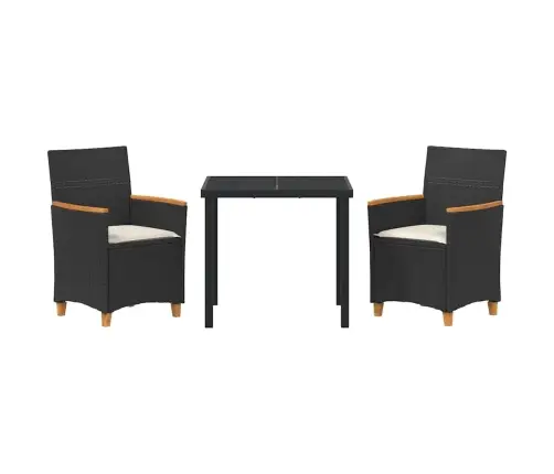 3 Gabalu Dārza Ēdamgalds Ar Spilveniem - Melns Polyratans Vidaxl