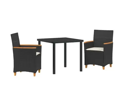 3 Gabalu Dārza Ēdamgalds Ar Spilveniem - Melns Polyratans Vidaxl