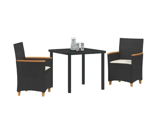 3 Gabalu Dārza Ēdamgalds Ar Spilveniem - Melns Polyratans Vidaxl