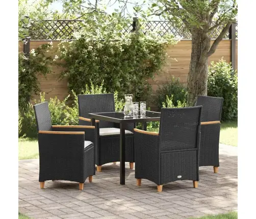 5 Daļu Dārza Ēdamgalda Komplekts Ar Spilveniem - Melns Polyratans. Vidaxl