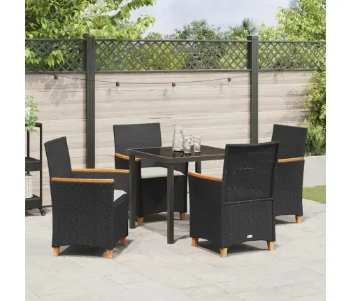 5 Daļu Dārza Ēdamgalda Komplekts Ar Spilveniem - Melns Polyratans. Vidaxl