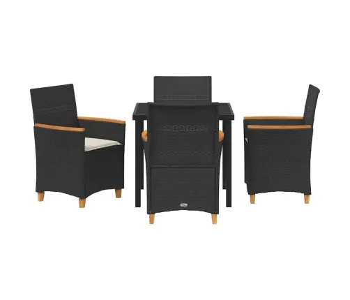 5 Daļu Dārza Ēdamgalda Komplekts Ar Spilveniem - Melns Polyratans. Vidaxl