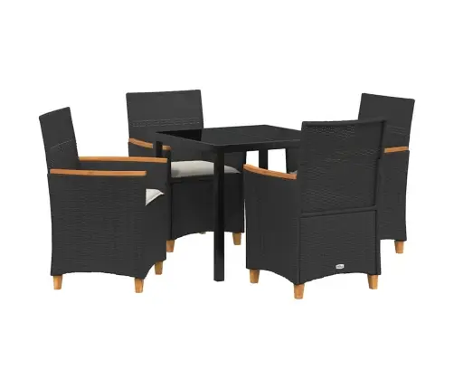 5 Daļu Dārza Ēdamgalda Komplekts Ar Spilveniem - Melns Polyratans. Vidaxl