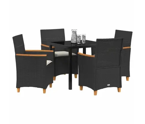 5 Daļu Dārza Ēdamgalda Komplekts Ar Spilveniem - Melns Polyratans. Vidaxl