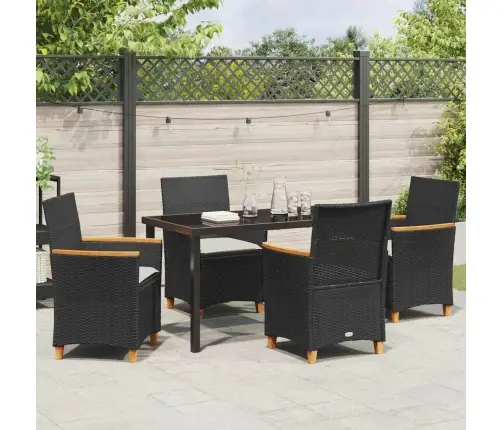 5 Daļu Dārza Ēdamgalds Ar Spilveniem - Melns Poliratanis Vidaxl