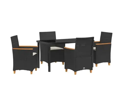 5 Daļu Dārza Ēdamgalds Ar Spilveniem - Melns Poliratanis Vidaxl