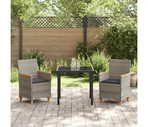 3 Daļu Dārza Ēdināšanas Komplekts Ar Spilveniem Pelēkā Poli Rattanā. Vidaxl