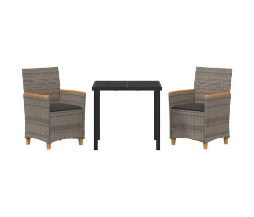 3 Daļu Dārza Ēdināšanas Komplekts Ar Spilveniem Pelēkā Poli Rattanā. Vidaxl