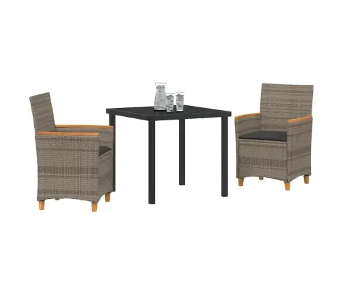 3 Daļu Dārza Ēdināšanas Komplekts Ar Spilveniem Pelēkā Poli Rattanā. Vidaxl