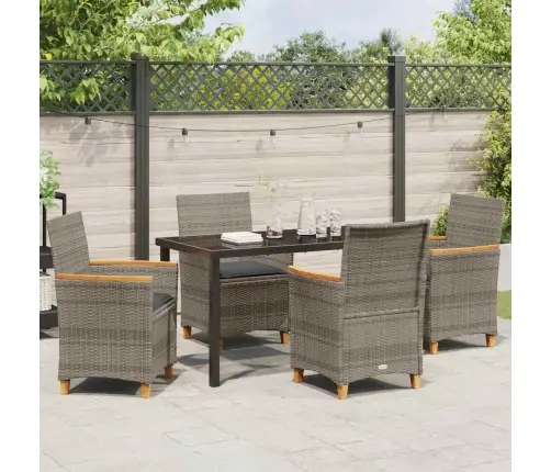 5 Daļu Dārza Galds Ar Spilveniem, Pelēkā Krāsā, Polyratans Vidaxl