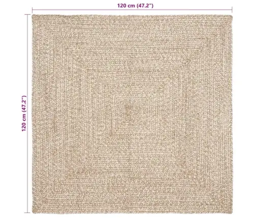 Paklājs Pinuma Raksts Dabisks Un Balts 120 X 120 Cm Džuta Vidaxl