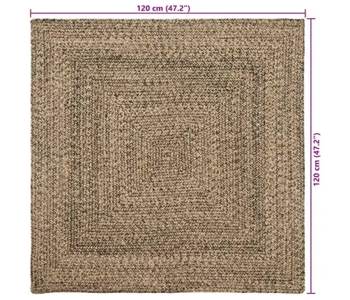 Paklājs Pinuma Raksts Dabīga Un Melna 120 X 120 Cm Džuta Vidaxl