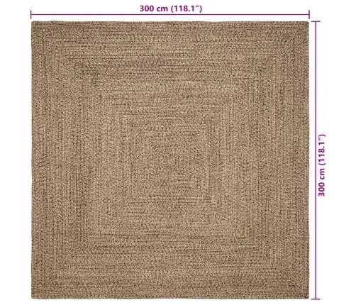 Paklājs Pinuma Raksts Dabīga Un Melna 300 X 300 Cm Džuta Vidaxl