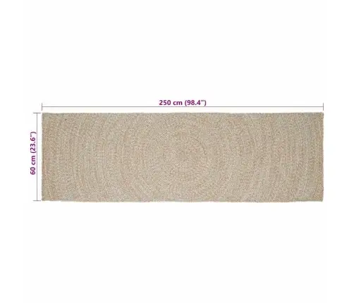 Paklājs Dabisks Un Balts 60 X 250 Cm Džuta Vidaxl