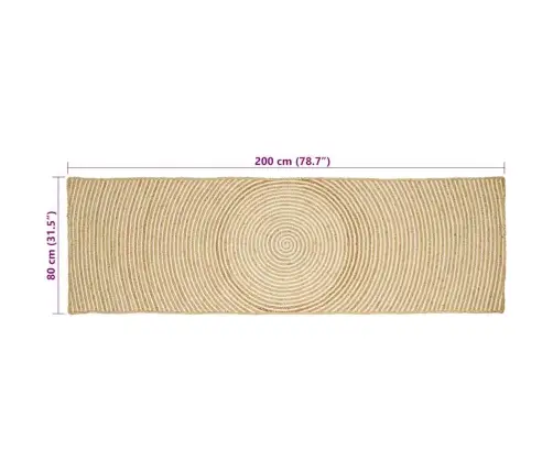 Paklājs Dabisks Un Balts 80 X 200 Cm Džuta Vidaxl