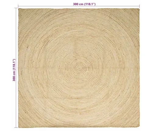 Kilimas Natūrali Ir Balta 300 X 300 Cm Džiutas