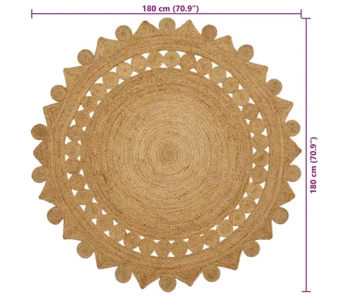 Paklājs Brūna Ø 180 Cm Džuta Vidaxl