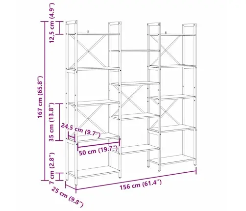 Knygų Lentyna Pilka Sonoma Ąžuolo 156 X 25 X 167 Cm
