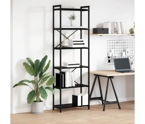 Grāmatu Skapis Melns Ozols 60 X 30 X 188 Cm Kokskaidu Plāksne Vidaxl