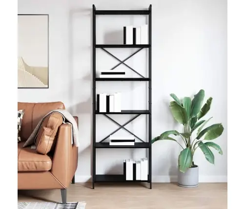 Grāmatu Skapis Melns Ozols 60 X 30 X 188 Cm Kokskaidu Plāksne Vidaxl