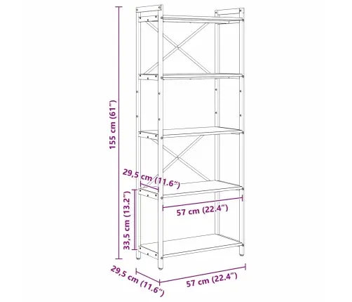 Raamatukapp Must Tamm 60 X 30 X 155 Cm Tehispuit