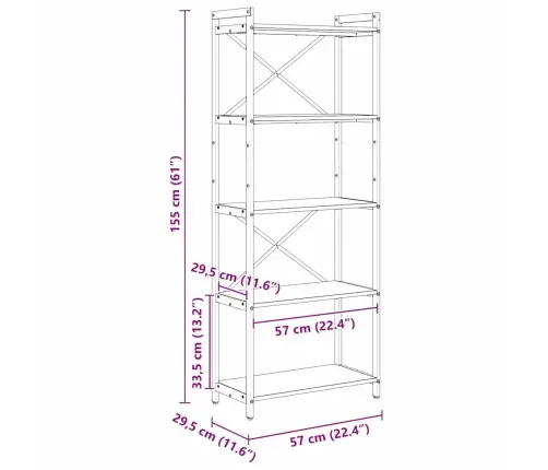 Raamatukapp Sonoma Tamm 60 X 30 X 153 Cm Tehispuit