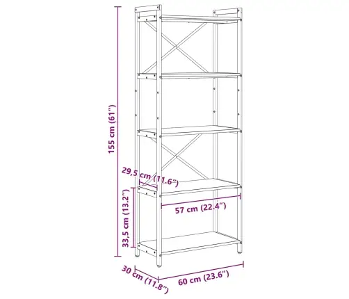 Grāmatu Skapis Amatnieku Ozola 60 X 30 X 153 Cm Vidaxl