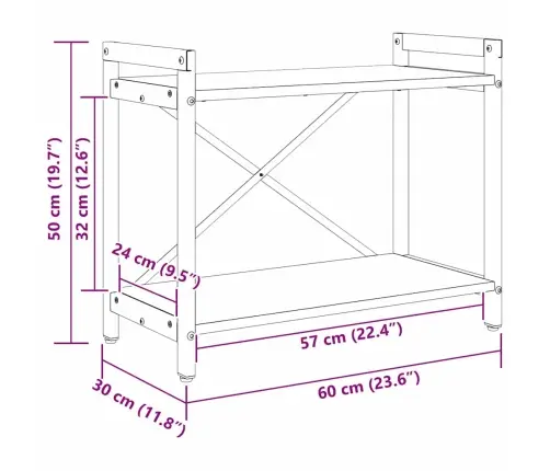 Knygų Lentyna Dūminio Ąžuolo 60 X 30 X 48.5 Cm Apdirbta Mediena