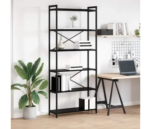 Grāmatu Skapis Melns Ozols 80 X 30 X 188 Cm Koks Un Tērauds Vidaxl