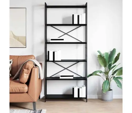 Grāmatu Skapis Melns Ozols 80 X 30 X 188 Cm Koks Un Tērauds Vidaxl