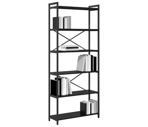 Grāmatu Skapis Melns Ozols 80 X 30 X 188 Cm Koks Un Tērauds Vidaxl