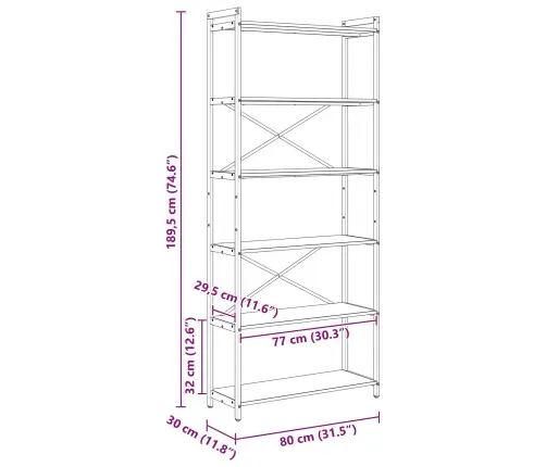 Grāmatu Skapis Sonomas Ozola 80 X 30 X 188 Cm Inženierijas Koks Vidaxl