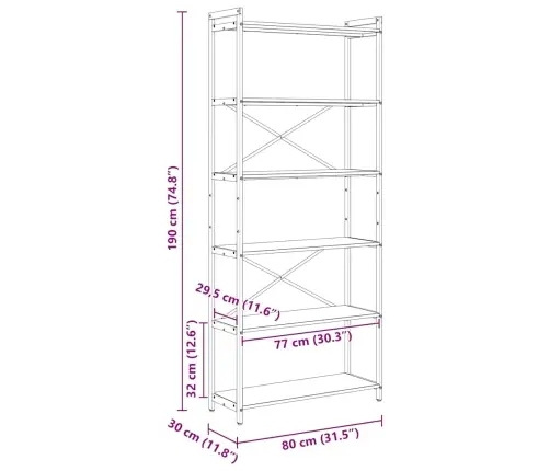Grāmatu Skapis Vecs Koks 80 X 30 X 188 Cm Inženierijas Koks Vidaxl
