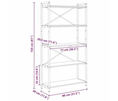 Raamatukapp Suitsutatud Tamm 80 X 30 X 153 Cm Tehispuit