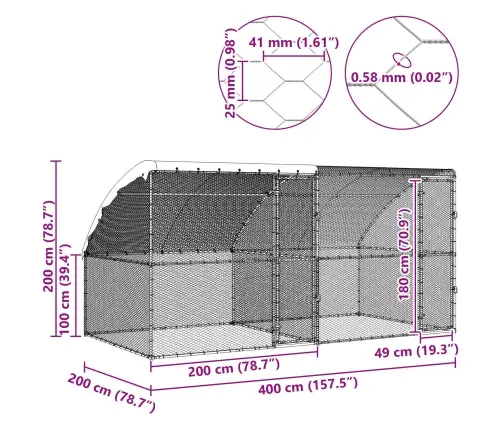 Vištų Narvas 2 Pcs Sidabro 400 X 200 X 200 Cm Plienas Ir Pe