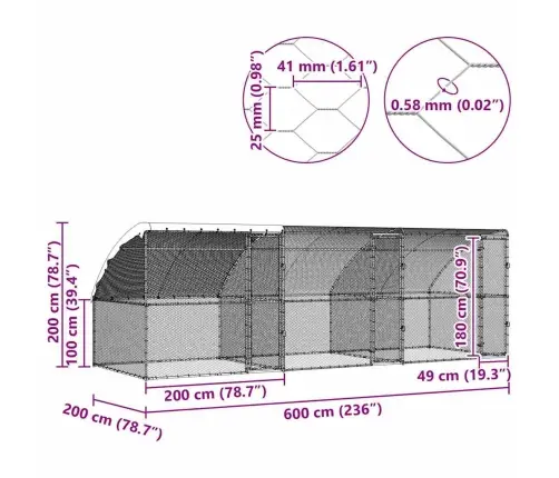 Vistu Būris Sudraba 600 X 200 X 198.5 Cm Cinkots Tērauds Vidaxl