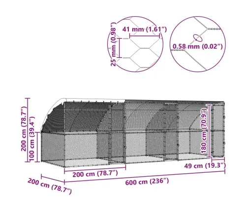 Vistu Būris Sudraba 600 X 200 X 198.5 Cm Cinkots Tērauds Vidaxl