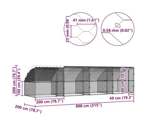 Vistu Būris Sudraba 800 X 200 X 198.5 Cm Cinkots Tērauds Vidaxl Vistu Būris Sudraba 800 X 200 X 198.5 Cm Cinkots Tērauds Vidaxl