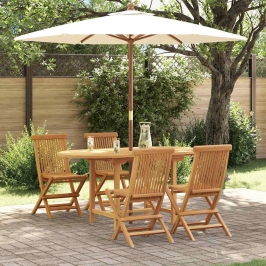 Dārza Ēdamgalds 5 Pcs Brūna 160 X 80 X 75 Cm Masīvs Tīkkoks Vidaxl
