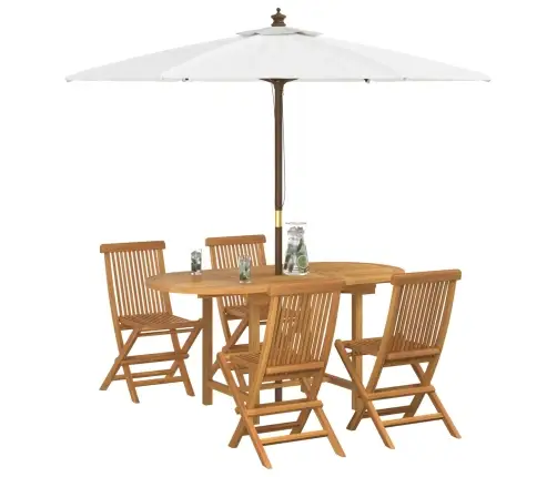 5 Daļu Dārza Galds No Masīva Tīkkoka Vidaxl