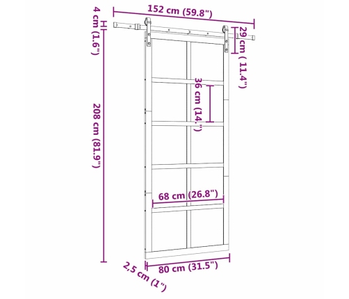 Slīdošās Durvis Brūna 80 X 208 Cm Priedes Masīvkoks Vidaxl