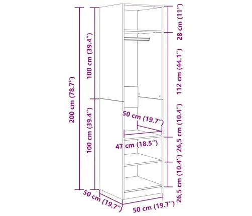 Skapis Ar Plauktu Vecs Koks 50 X 50 X 200 Cm Inženierijas Koks Vidaxl