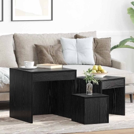 Kafijas Galdiņi Cits 3 Pcs Melns Ozols Inženierijas Koks Vidaxl